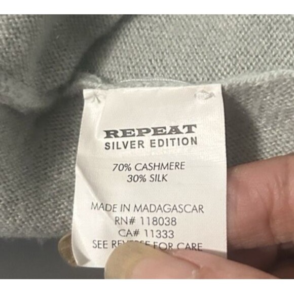 Repeat Silver Edition Womens Cashmere Silk  Gray Rib Pocket Open Cardigan 40/M - Picture 10 of 10